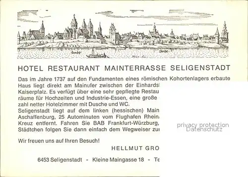 Seligenstadt Hessen Hotel Restaurant Mainterrasse Kat. Seligenstadt