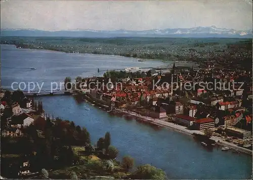 Konstanz Bodensee Luftaufnahme Schweizer Alpen Rheinausfluss Kat. Konstanz