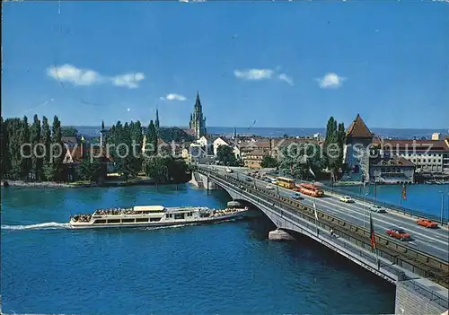 Konstanz Bodensee Rheinausfluss mit Bruecke Kat. Konstanz