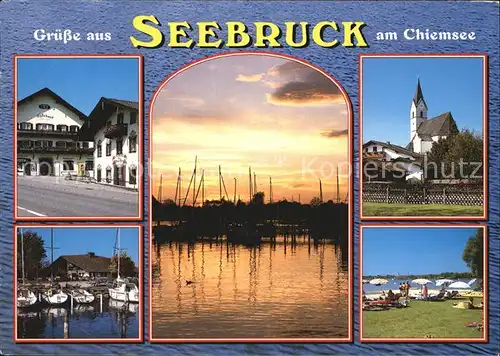 Seebruck Chiemsee Hafen Kirche Badestrand  Kat. Seeon Seebruck