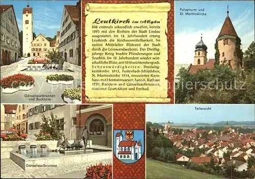 Leutkirch Pulverturm und St. Martinskirche Gaenselieselbrunnen Backturm Kat. Leutkirch im Allgaeu