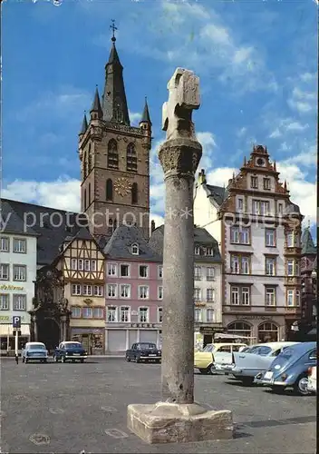 Trier Hauptmarkt mit Marktkreuz und St Gangolph Kirche Kat. Trier