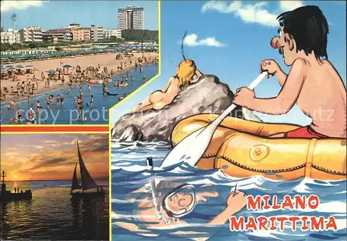 Milano Marittima Strand Hotels Segeln Abendsonne Karikatur Kat. Cervia