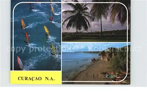 Curacao Niederlaendische Antillen Panorama Strand Kueste Palmen Windsurfen Kat. Niederlaendische Antillen