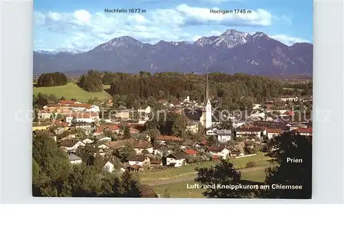 Prien Chiemsee Ortsansicht mit Kirche Kneipp Luftkurort Bayerische Alpen Kat. Prien a.Chiemsee