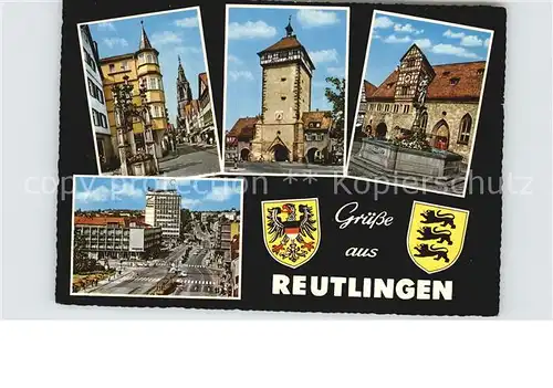 Reutlingen Tuebingen Teilansichten Altstadt Turm Brunnen Hochhaus Wappen