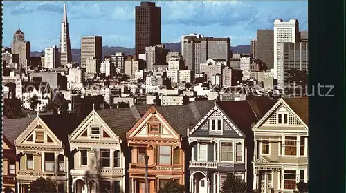 San Francisco California Quaint Victorian Homes with Skyline Kat. San Francisco