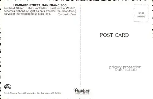 San Francisco California Lombard Street Kat. San Francisco