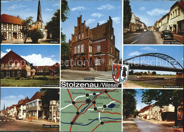AK / Ansichtskarte Stolzenau_Weser Kirche Postamt Langestrasse Rathaus