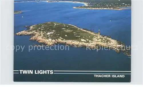 Thacher Island Twin Lights looking toward Cape Ann aerial view