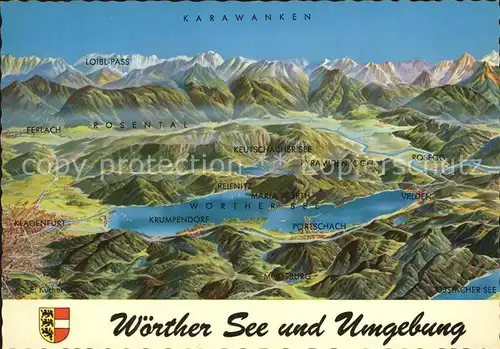 Woerthersee und Umgebung Karawanken nach Original von Erich Kucher Kuenstlerkarte Kat. Oesterreich