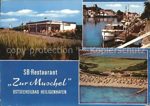 Heiligenhafen Ostseebad SB Restaurant Zur Muschel Bootsanleger Strand Fliegeraufnahme Kat. Heiligenhafen