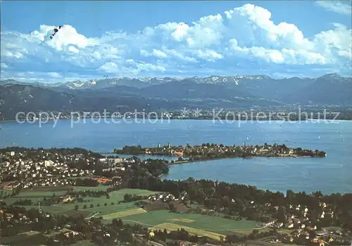 Lindau Bodensee Blick zu Schweizer Alpen Fliegeraufnahme Kat. Lindau (Bodensee)