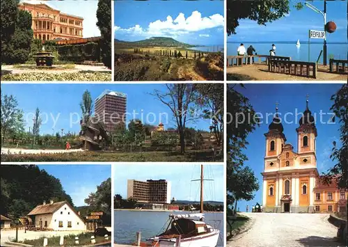 Balaton Plattensee Teilansichten Ferienort Hotel Uferpromenade Hafen Kirche Kat. Ungarn