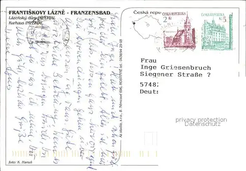 Frantiskovy Lazne Kurhaus Imperial Kat. Franzensbad