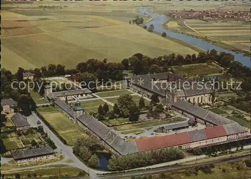 Hoexter Weser Fliegeraufnahme mit Schloss Corvey Kat. Hoexter