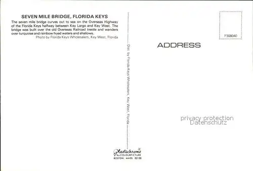 Florida Keys Fliegeraufnahme Overseas Highway Seven Mile Bridge Kat. 