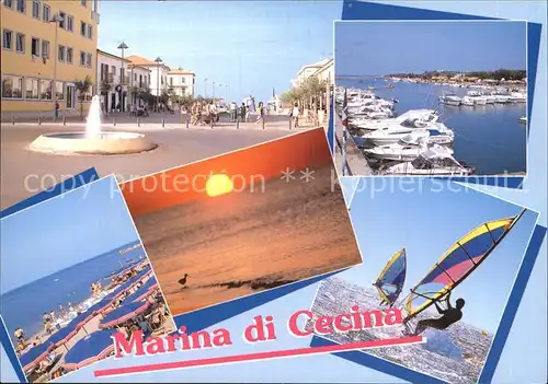Marina di Cecina Promenade Hafen Strand Windsurfen Sonnenuntergang am Meer