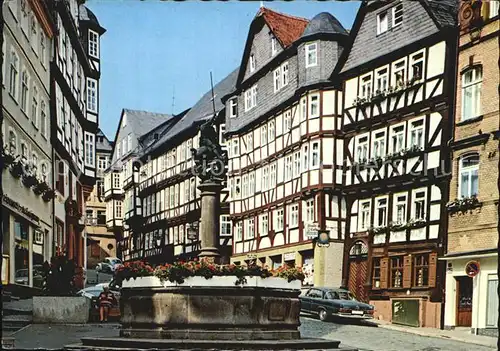 Marburg Lahn Marktbrunnen und Fachwerk Kat. Marburg