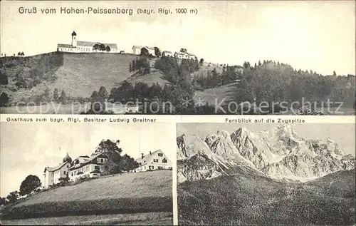 Hohenpeissenberg Gasthaus zum bayr Rigi mit Zugspitzgruppe Kat. Hohenpeissenberg