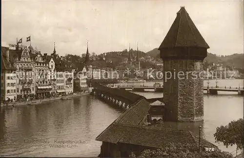 Luzern LU Kapellbruecke Wasserturm Vierwaldstaettersee Kat. Luzern