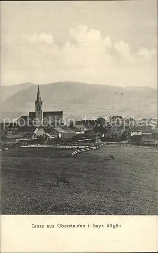 Oberstaufen Viehweide Blick zur Kirche Kat. Oberstaufen