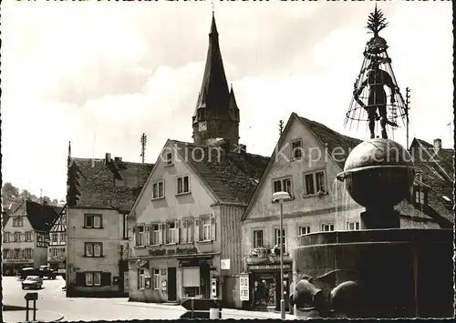 Ottweiler Marktplatz mit Brunnen Kirchturm Kat. Ottweiler