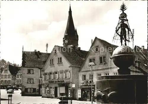 Ottweiler Marktplatz mit Brunnen Kirchturm Kat. Ottweiler
