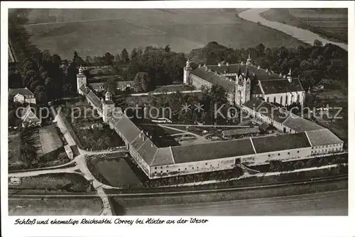 Hoexter Weser Fliegeraufnahme Schloss und Abtei Kat. Hoexter