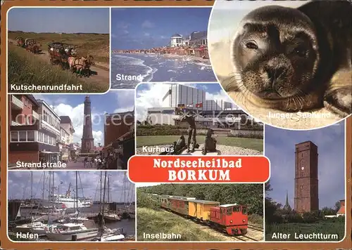 Borkum Nordseebad Leuchtturm Strandstrasse Hafen Inselbahn Strand Kutschen Seehund Kat. Borkum