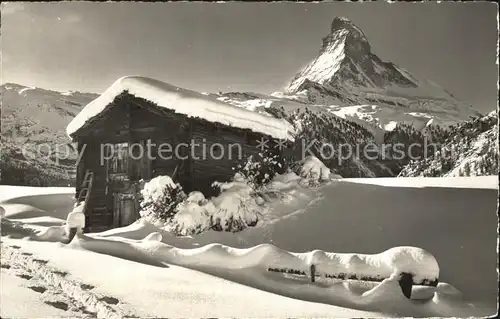 Zermatt VS Berghuette Winterpanorama Matterhorn Walliser Alpen Kat. Zermatt