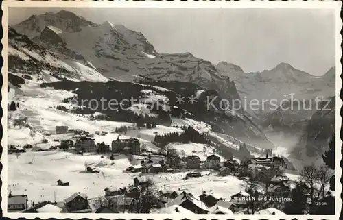 Wengen BE Winterpanorama mit Jungfrau Berner Alpen Kat. Wengen