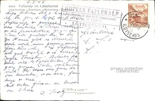 Fafleralp Loetschental Loetschenluecke Sattelhorn Schienhorn Kat. Blatten VS