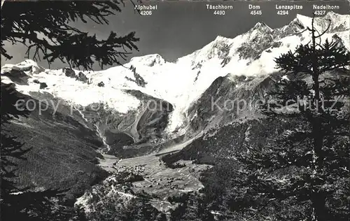 Saas Fee Panorama mit Fee Gletscher Allalinhorn Walliser Alpen Kat. Saas Fee