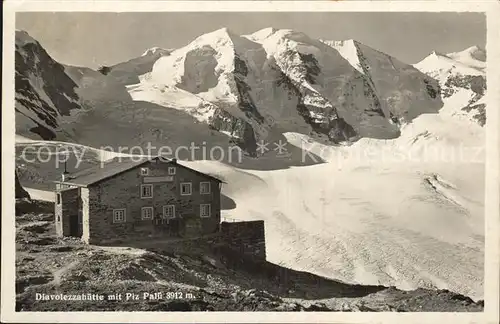 Diavolezzahuette mit Piz Palue Gletscher Berninagruppe Kat. Diavolezza