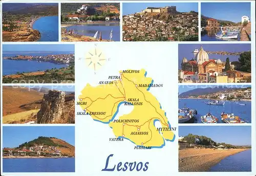 Lesbos Strand Kirche Panorama Hafenansichten Kat. Insel Lesbos