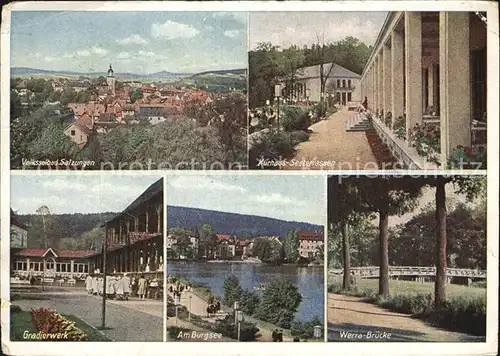 Bad Salzungen Panorama Kurhaus Seeterrassen Gradierwerk Burgsee Werra Bruecke Kat. Bad Salzungen