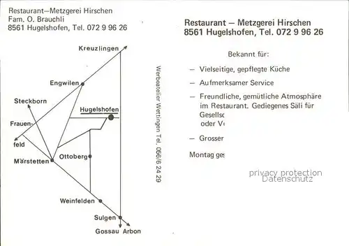 Hugelshofen Restaurant Metzgerei Hirschen  Kat. Hugelshofen