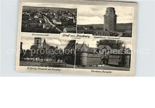 Friedberg Hessen Gesamtansicht Sankt Georgs Brunnen Burghof Vorderes Burgtor Ehrenmal Kat. Friedberg (Hessen)