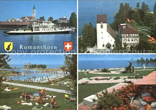 Romanshorn TG Hafen Strand Uferpromenade Kirche Kat. Romanshorn