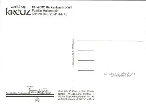 Rickenbach Wil Gasthof Kreuz Kat. Rickenbach Wil