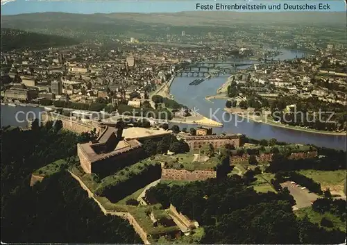 Koblenz Rhein Fliegeraufnahme mit Deutsches Eck und Feste Ehrenbreitenstein Kat. Koblenz