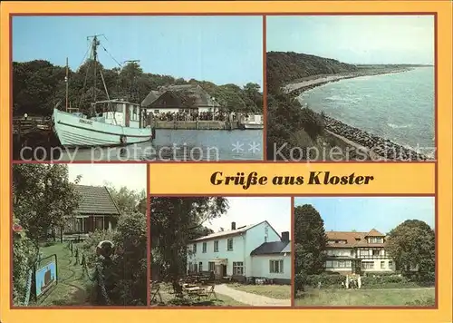 Kloster Hiddensee Hafen Steinwall Kapitaenshaus Restaurant Enddorn und Dornbusch Kat. Insel Hiddensee