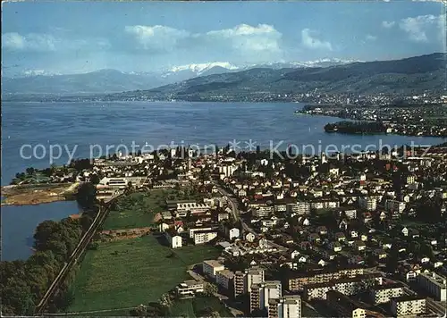 Arbon TG Bodensee Blick gegen oesterreicher Alpen Fliegeraufnahme Kat. Arbon