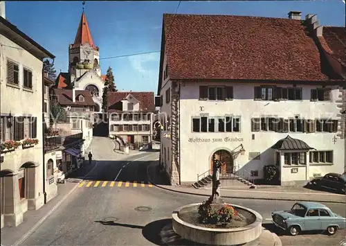 Weinfelden Gasthaus zum Trauben Brunnen Hauptstrasse Kirche Kat. Weinfelden