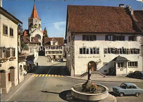 Weinfelden Gasthaus zum Trauben Brunnen Hauptstrasse Kirche Kat. Weinfelden