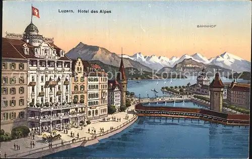 Luzern LU Hotel des Alpes Bahnhof und Vierwaldstaettersee Kat. Luzern