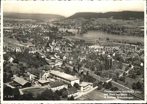 Eschenz Fliegeraufnahme mit Stein und Rhein Schloss Hohenklingen Kat. Eschenz