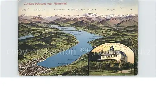 Pfannenstiel Staefa Hotel Kurhaus Hochwacht Station Egg mit Zuerichsee und Alpen Kat. Pfannenstiel