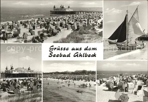 Ahlbeck Ostseebad Strandpartien Seebruecke Segelschiffe  Kat. Heringsdorf Insel Usedom